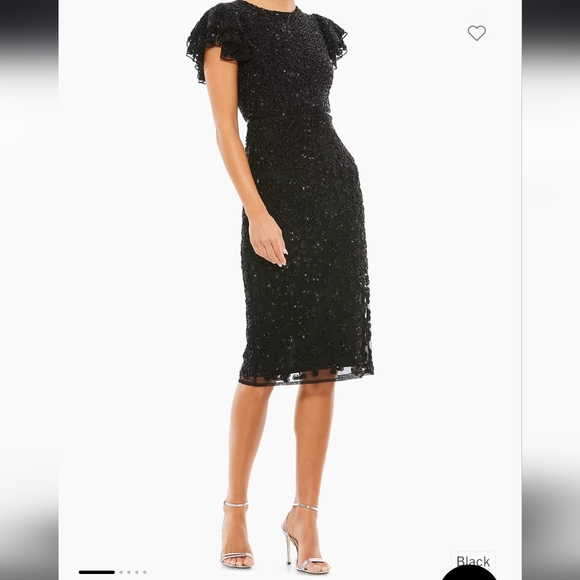 Mac Duggal floral Flutter Sleeve Beaded sequin Midi Length Dress plus Size 14
